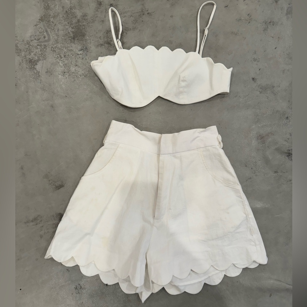 Dear Jose SET Scalloped Linen white Set top and shorts Marrine Scallop